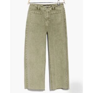 New Vigoss Dylan Raw Edge Wide Leg Jean Sz 31 10 Olive Green Retro Boho Cotton